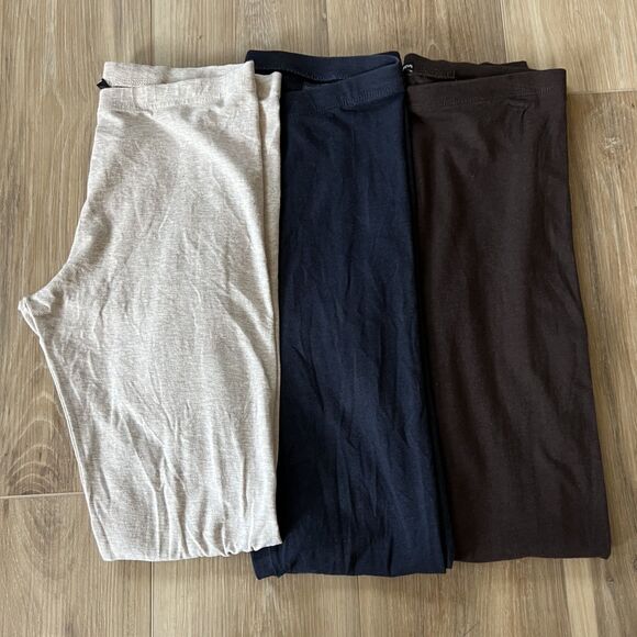 Womens 3 Pants Bundle Lot Full Length Leggings Pants Brown Cream Blue H&M Medium - Picture 2 of 5